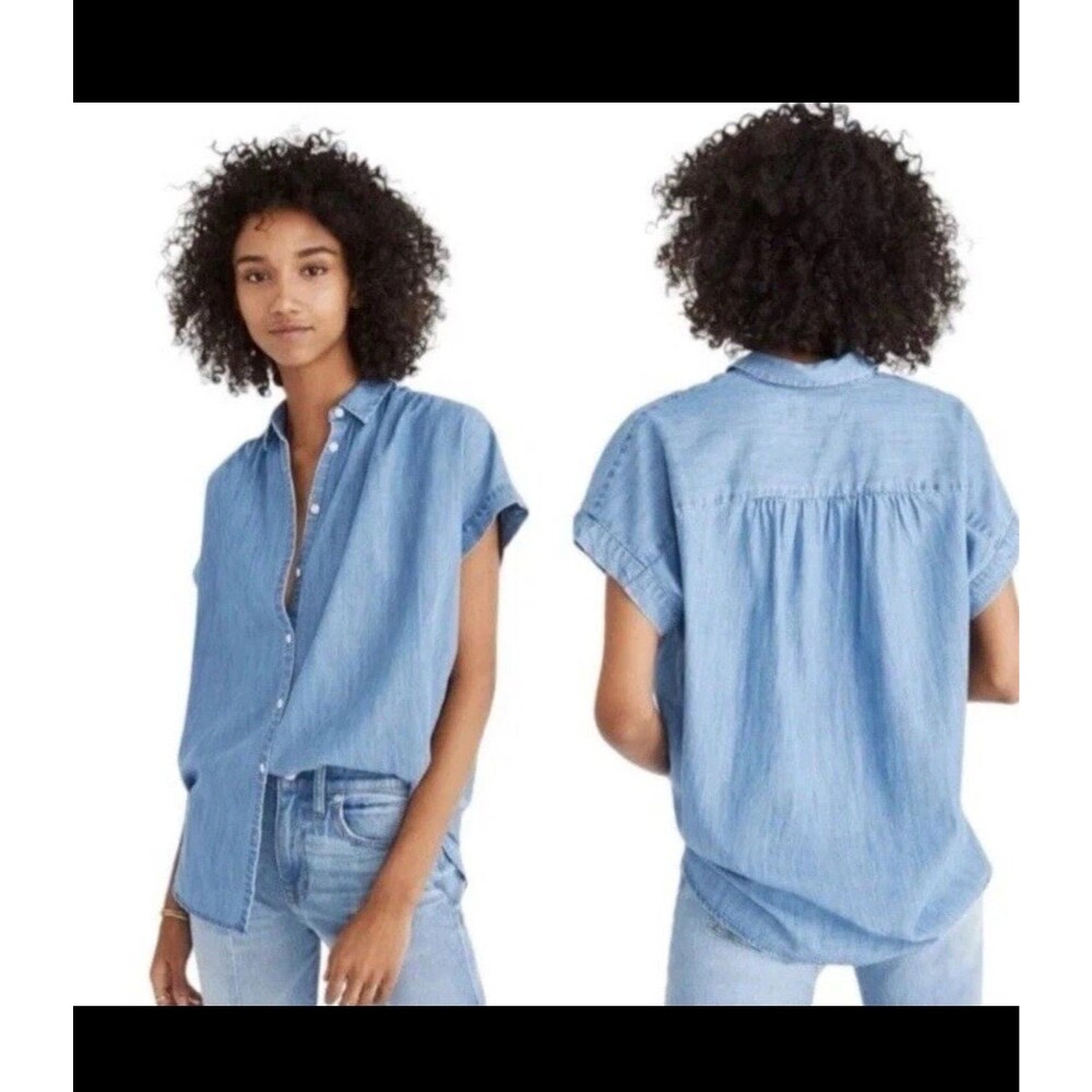 Madewell Blue Short Sleeve Button Down Blouse Cotton Top XXS